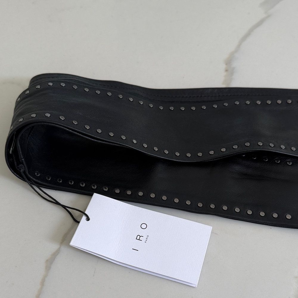 IRO Black Studded Leather Belt Bag Strap - Picture 2 of 8